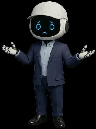 An intelligent robot wearing a professional business suit with a sad expression, symbolizing technical challenges faced by businesses in Australia.